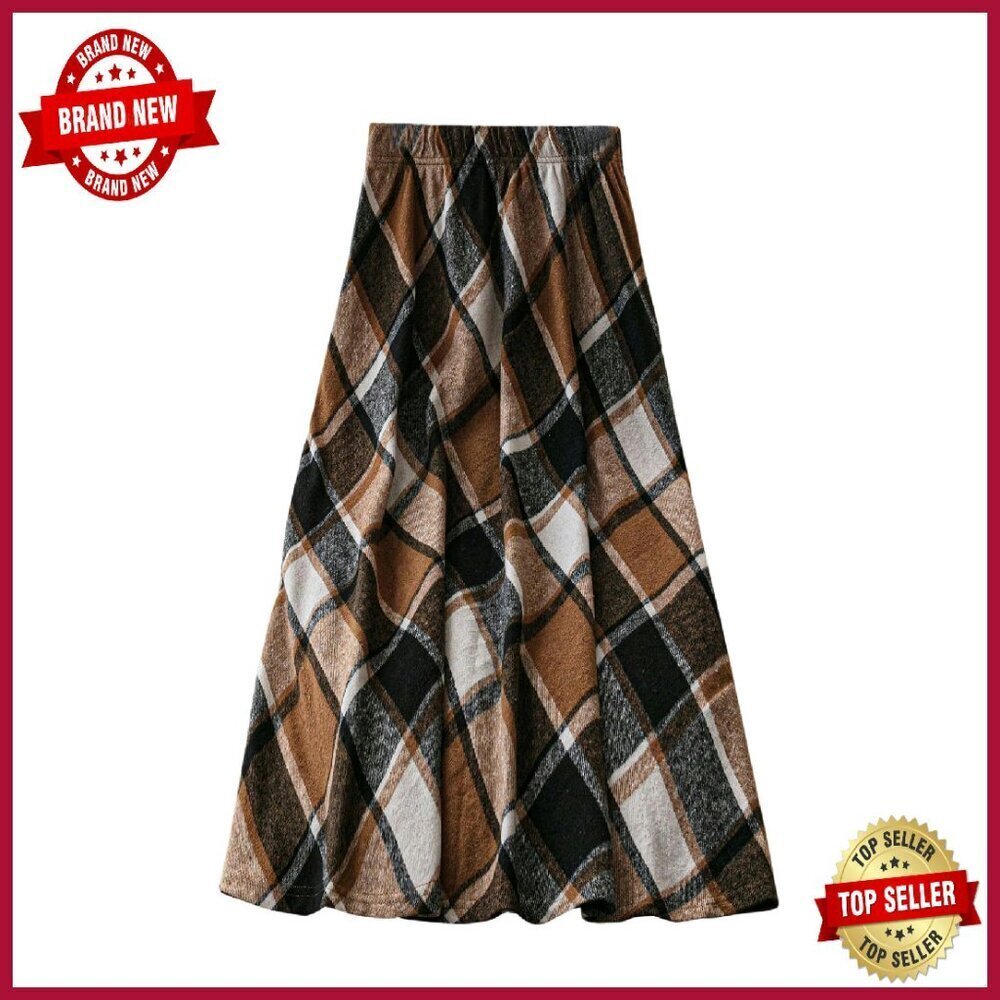 Plus Size Flannel Maxi Skirt High Waisted Fall Winter Casual Dressy